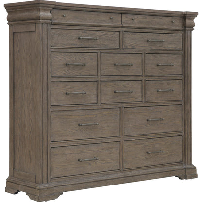 Madison Ridge 14 Drawer Master Chest by Pulaski Furniture in natural bark. Made from flat-cut white oak wood veneers in a unique style.