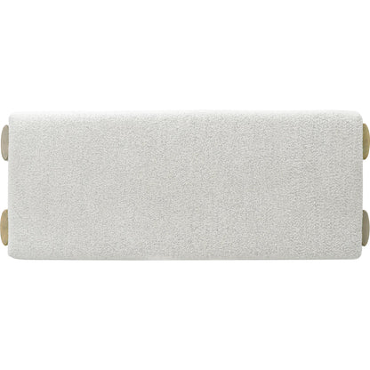 Modern Upholstered Ottoman Bench by Pulaski Furniture in light natural wood, gray metal. Made from oak veneers in a modern style.