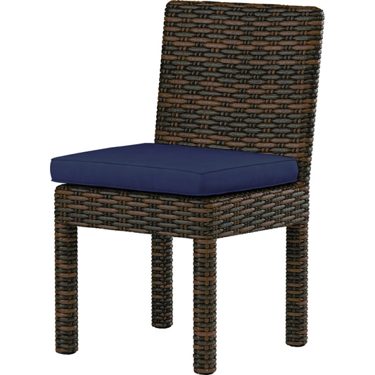 Montecito Outdoor Armless Dining Chair by Sunset West in cognac. Made from resin wicker in a modern style.