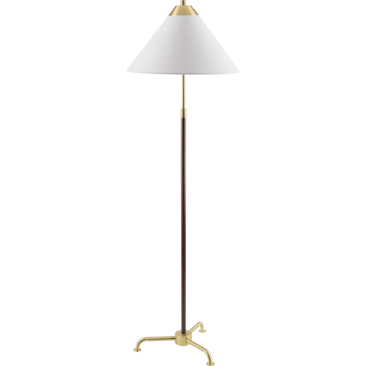 Izumi Accent Floor Lamp 594333 by Livabliss in body: brown; base: gold; shade: white; cord: translucent and platedpainted. Made from iron, linen, polyester, metal in a unique style.