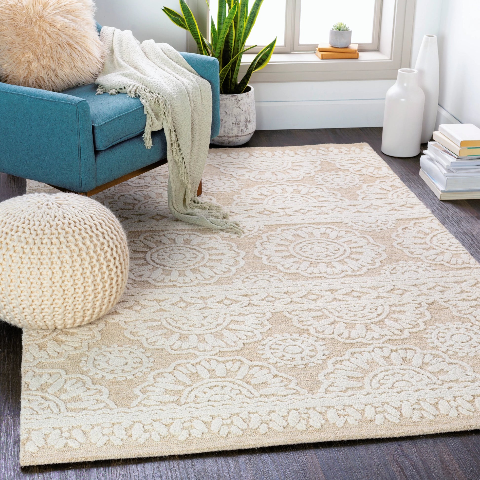 Izmir Rug - 24428 by Surya in charcoal, light gray, ivory. Made from 100% wool in a unique style.