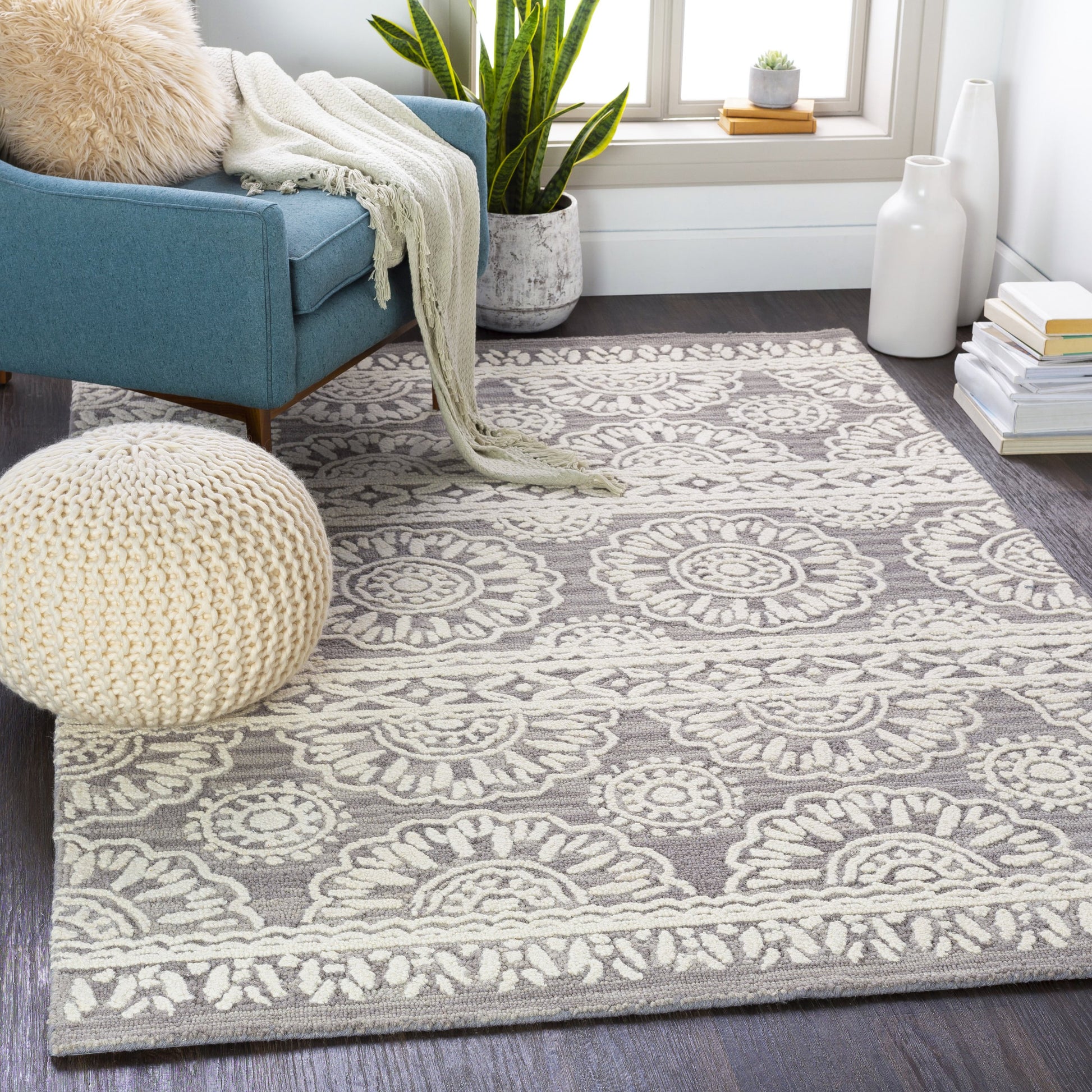 Izmir Rug - 24428 by Surya in charcoal, light gray, ivory. Made from 100% wool in a unique style.