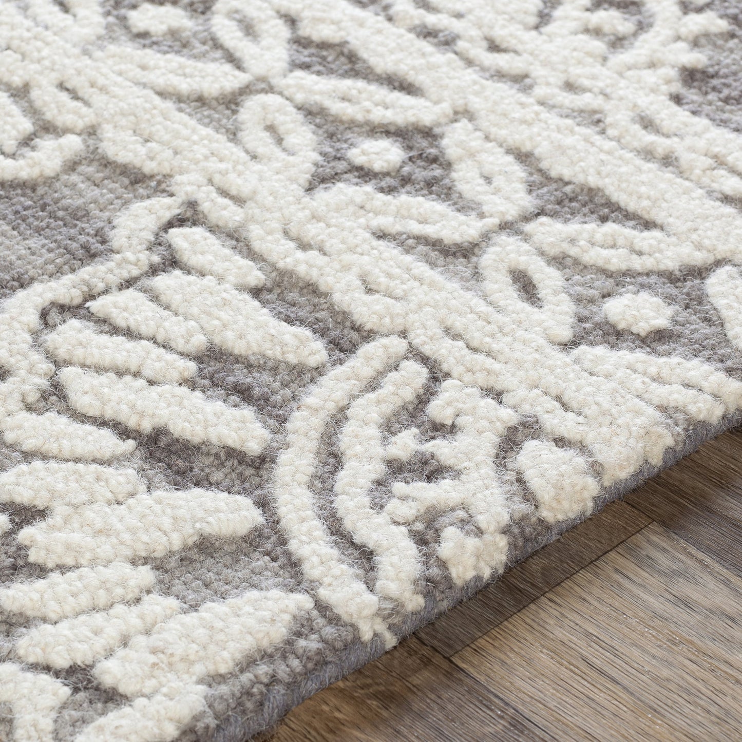 006 SR-827022 | Closeup | Izmir Rug - 24428 by Surya in charcoal, light gray, ivory. Made from 100% wool in a unique style.