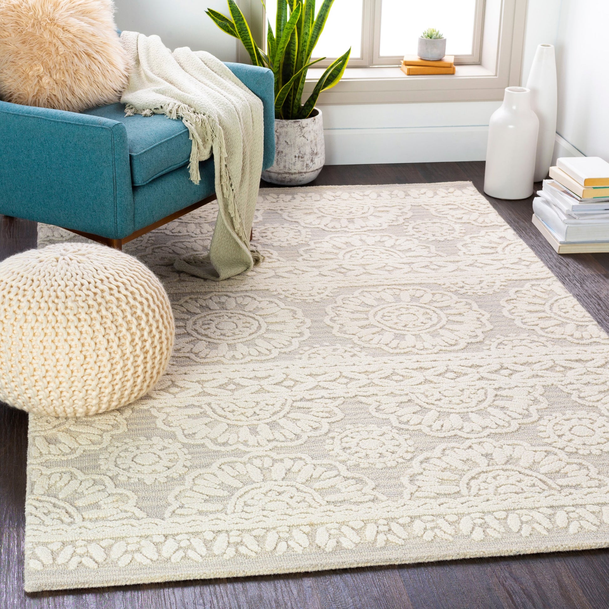 Izmir Rug - 24428 by Surya in charcoal, light gray, ivory. Made from 100% wool in a unique style.