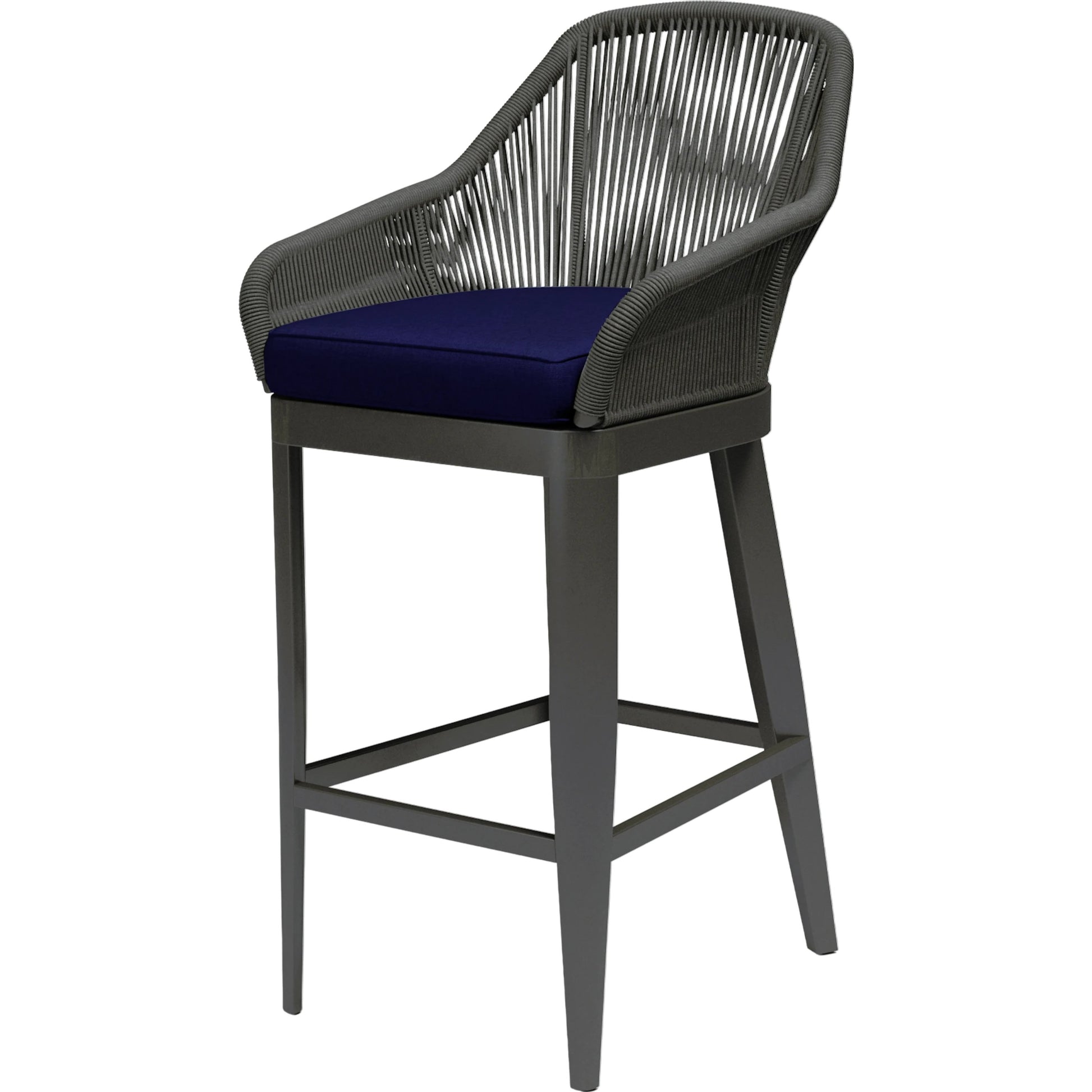 Milano Outdoor Barstool by Sunset West in slate. Made from olefin rope in a coastal style.