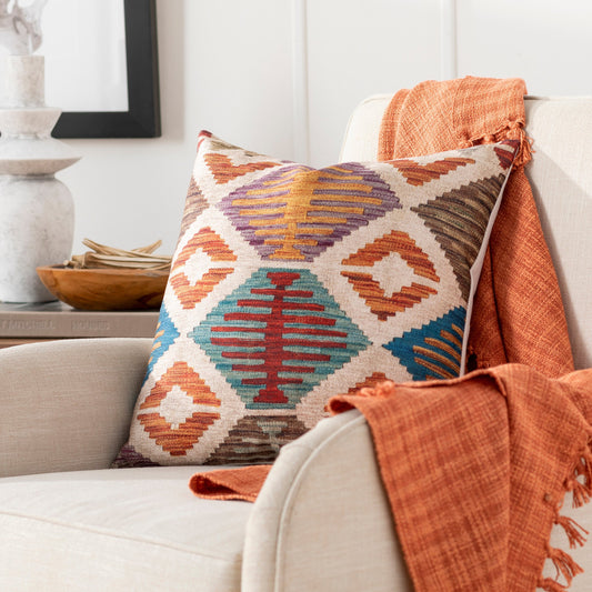 Izmar Pillow - 36862 by Surya in beige, dark purple. Made from 100% polyester, 100% linen in a eclectic & global style.