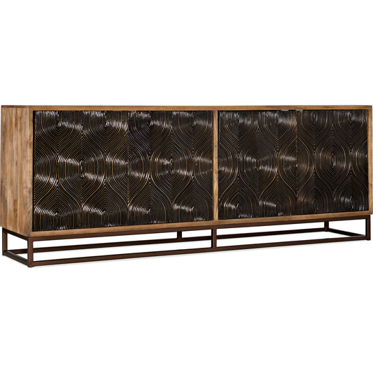 Swirl Door Entertainment Console by Hooker Furniture in medium mango. Made from mango wood, brass foil, iron in a unique style.