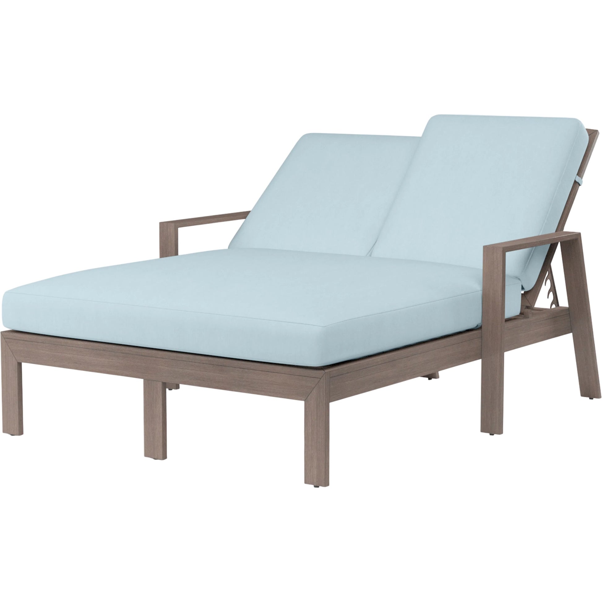 Laguna Outdoor Double Chaise Lounge by Sunset West in browns. Made from aluminum in a modern style.
