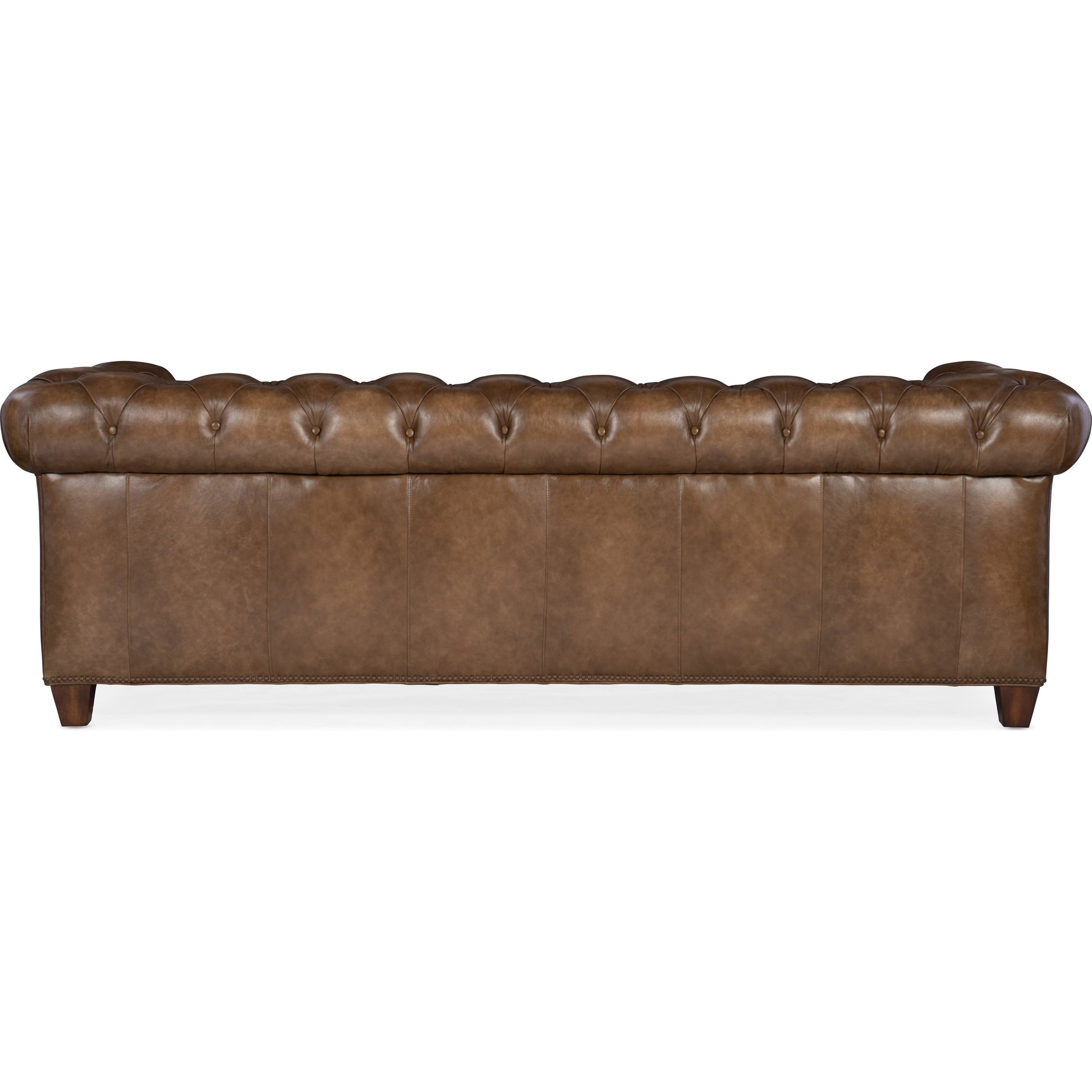 Chester Stationary Sofa by Hooker Furniture in brown. Made from leather in a rustic style.