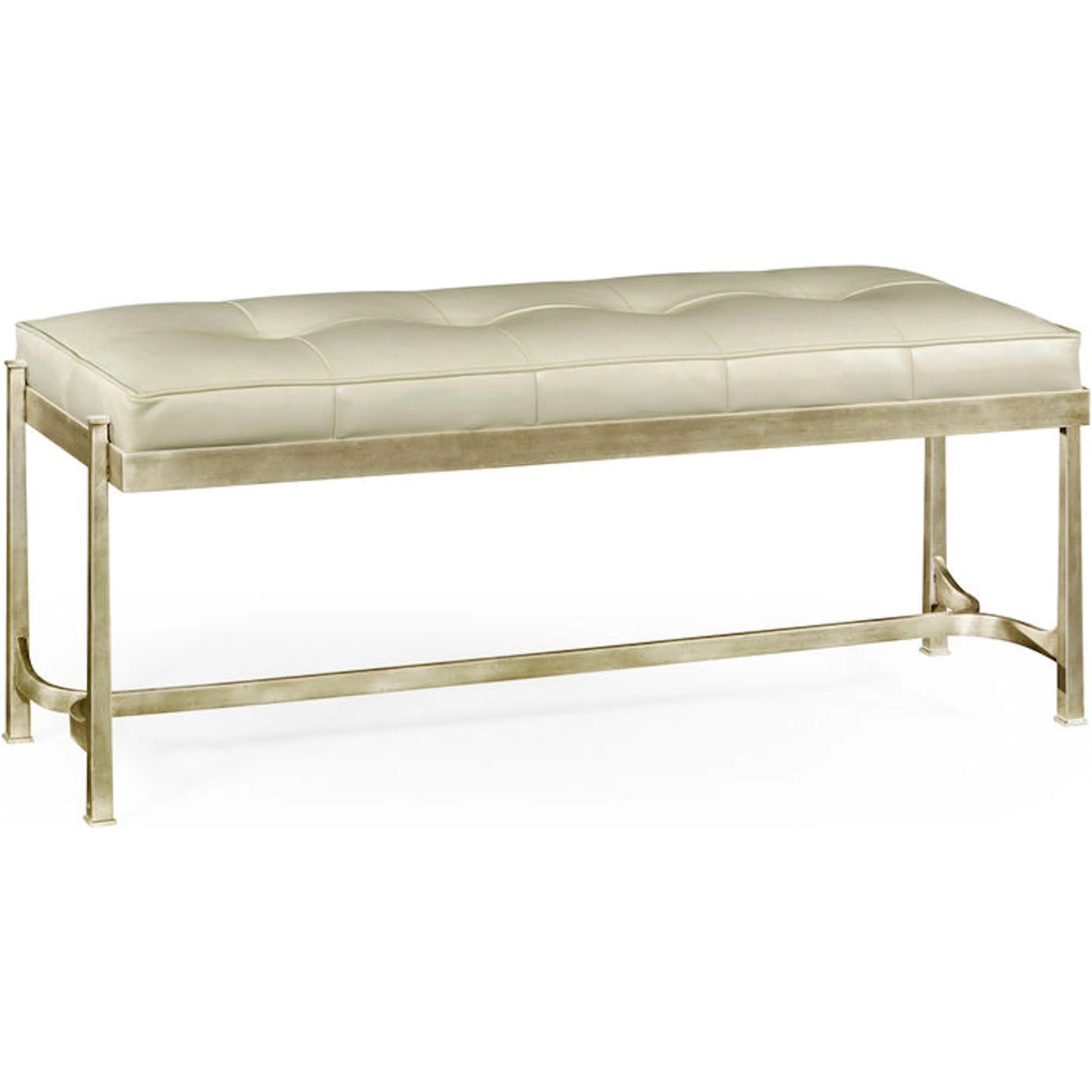 Luxe Gilded Iron & Cream Leather Bench by Jonathan Charles in gilded gold. Made from iron in a modern style.