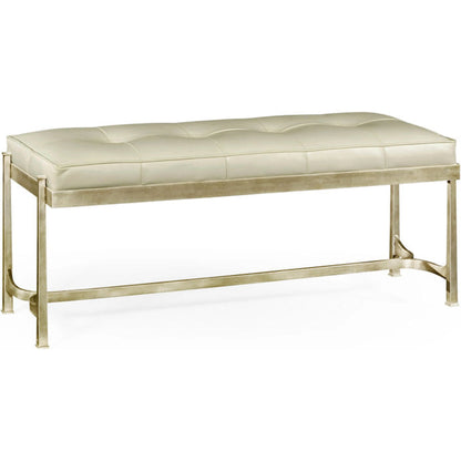 Luxe Gilded Iron & Cream Leather Bench by Jonathan Charles in gilded gold. Made from iron in a modern style.