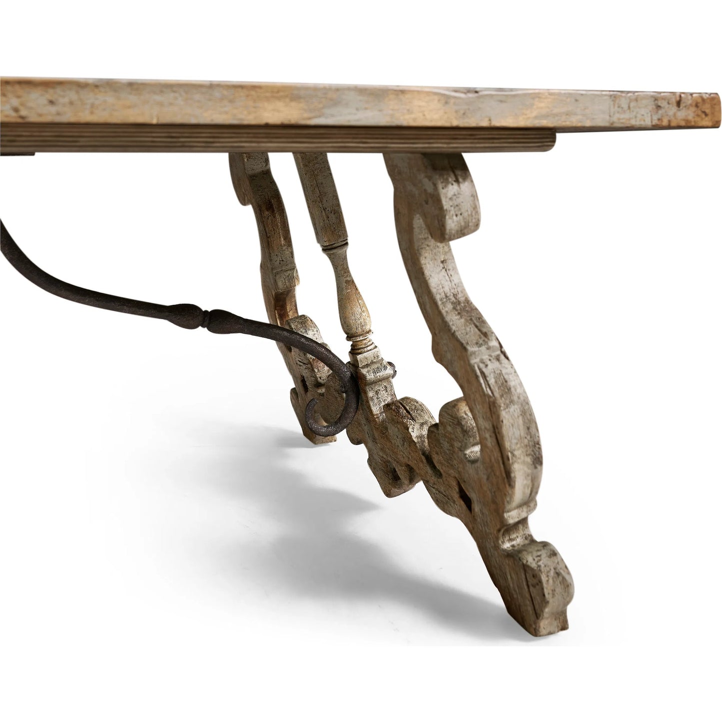 011 SI-2462575 | Closeup | Caldera Curved-Base Cocktail Table by Jonathan Charles in light spain painted walnut. Made from acacia in a traditional style.