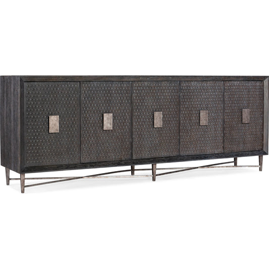 Melange Keenan Five Door Credenza by Hooker Furniture in dark wood, silver metal. Made from unique in a modern style.