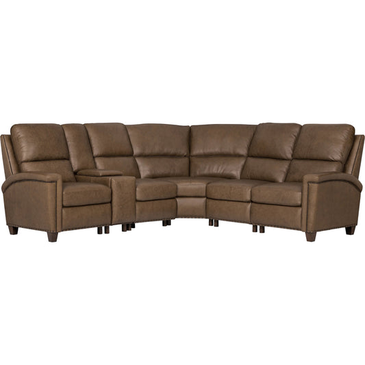Julian Six-Piece Reclining Sectional by Hooker Furniture in brown and dark wood. Made from semi-aniline top grain leather, leather in a unique style.