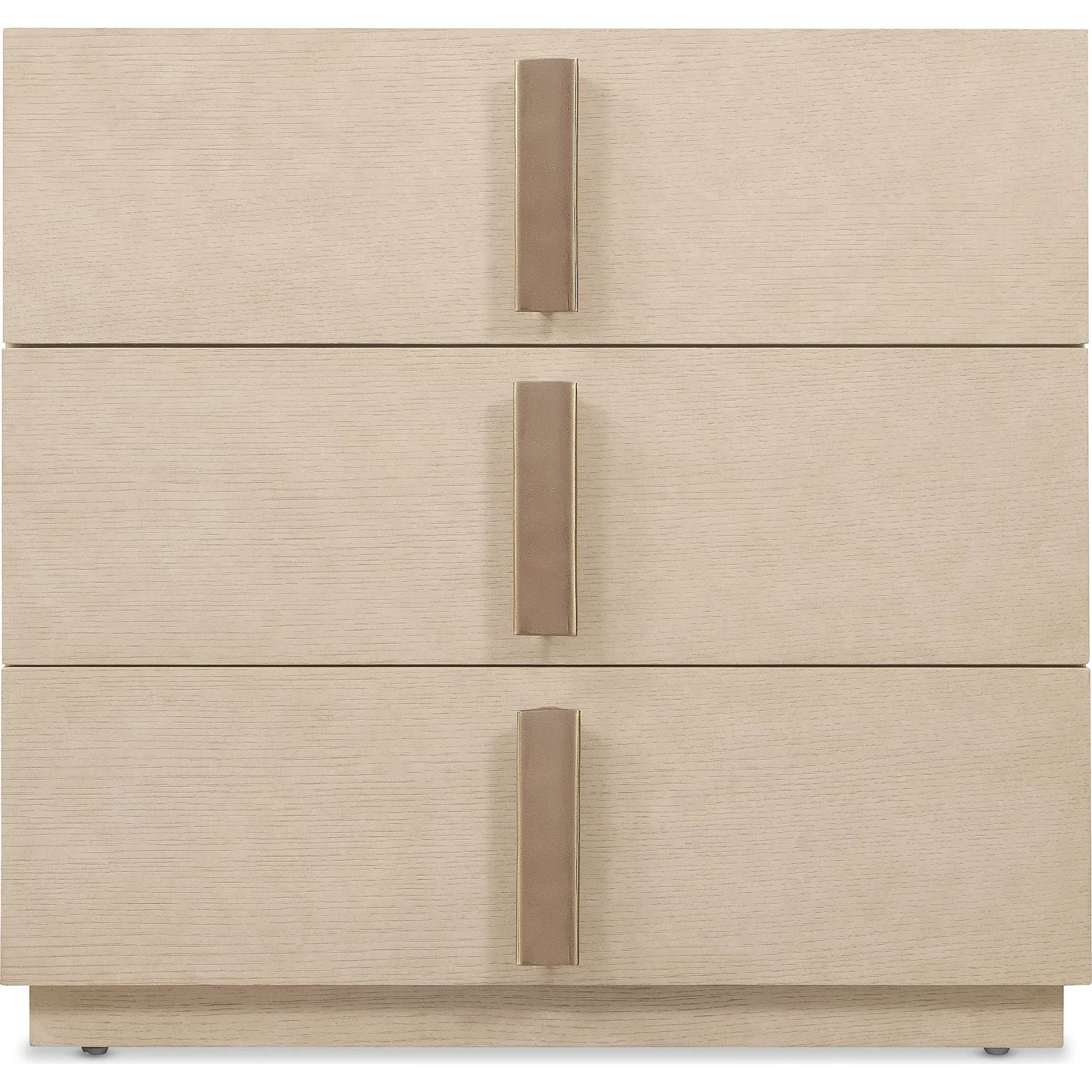 Westwood Three-Drawer Nightstand by Hooker Furniture in light wood and polished limestone. Made from oak veneers in a transitional style.