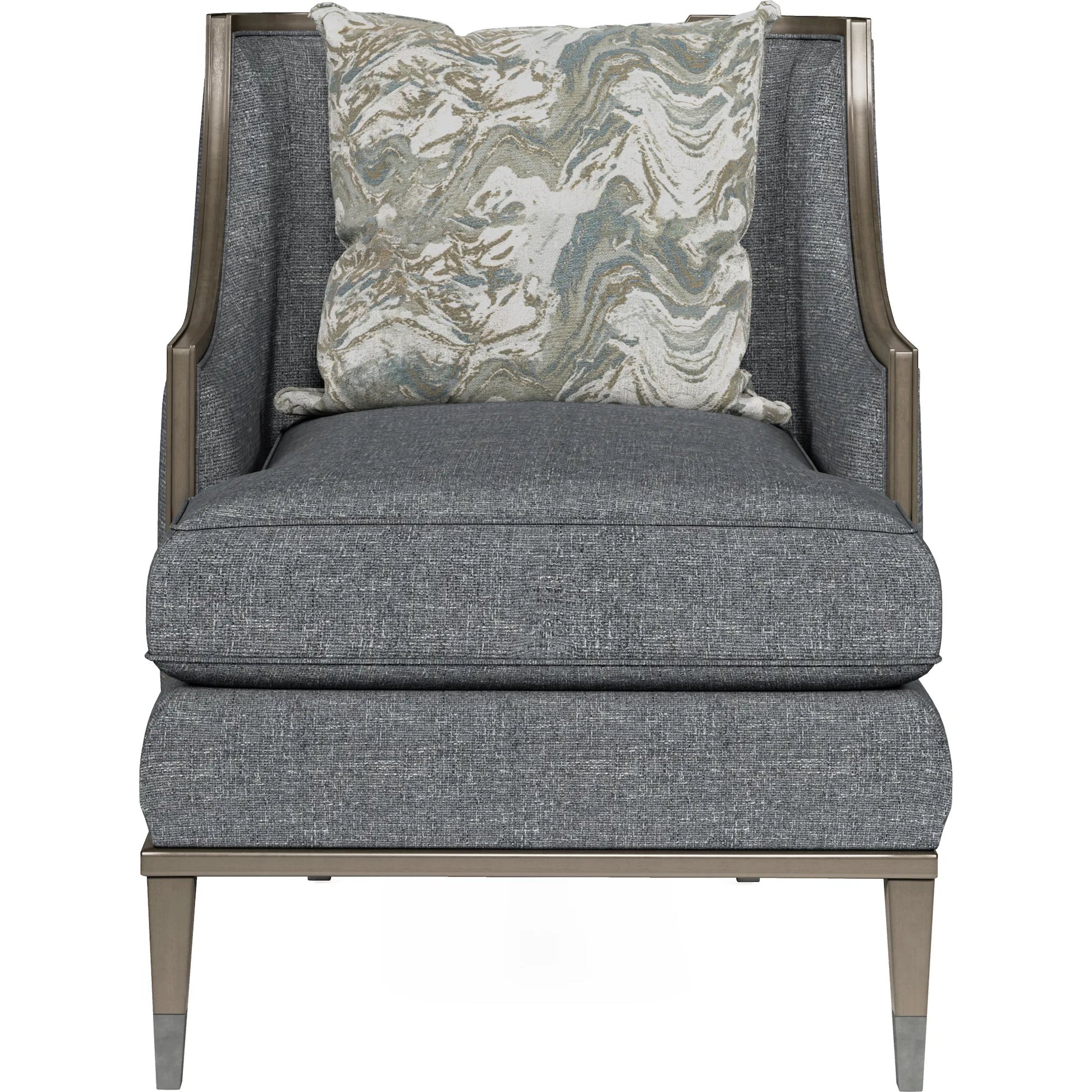 Harper Chair by A.R.T. Furniture in blue and mica, lichen. Made from rubberwood solids, foam, fabric, metal in a traditional style.