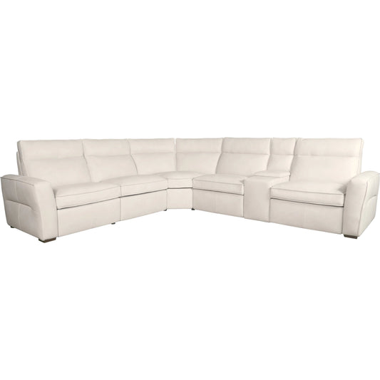 Vann Six-Piece Power Sectional by Hooker Furniture in white and dark wood. Made from leather, semi-aniline top grain, splits leather in a unique style.