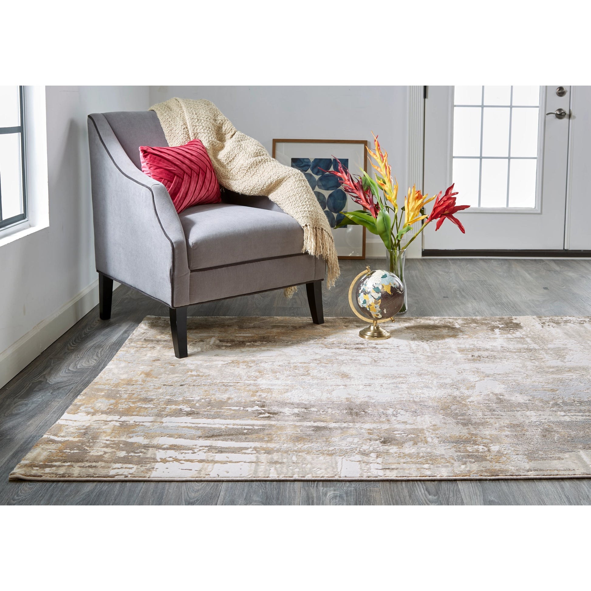 Parker Transitional Rug - 3709F by Feizy in tan, ivory, gray. Made from viscose, polyester in a unique style.