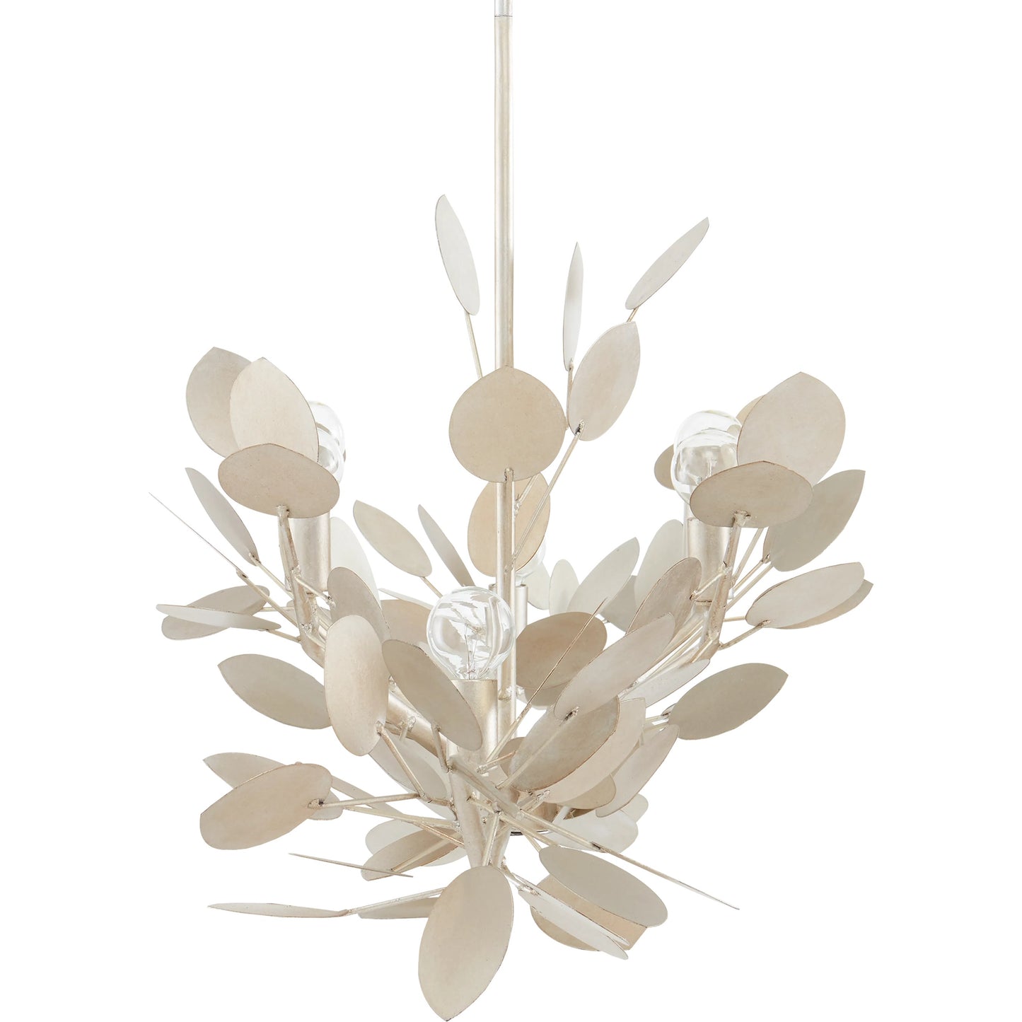 004 SI-1894404 | Additional Silo | Lunaria Oval Chandelier by Currey and Company in contemporary silver leaf. Made from wrought iron in a transitional style.