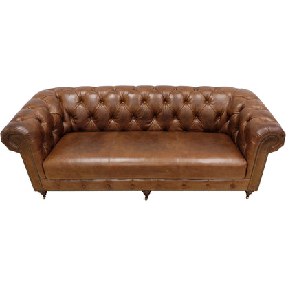 Paris Club Chesterfield Sofa by Pasargad Home in brown. Made from top grain vintage cigar finish leather in a transitional style.