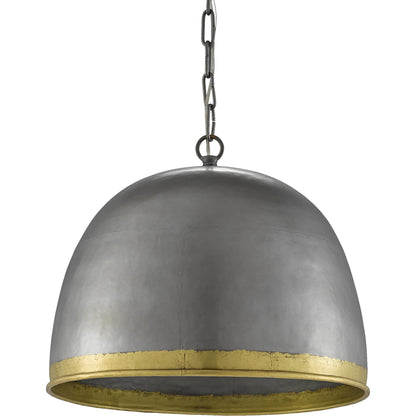 Matute Pendant by Currey and Company in pewter, polished brass. Made from iron, brass in a modern style.