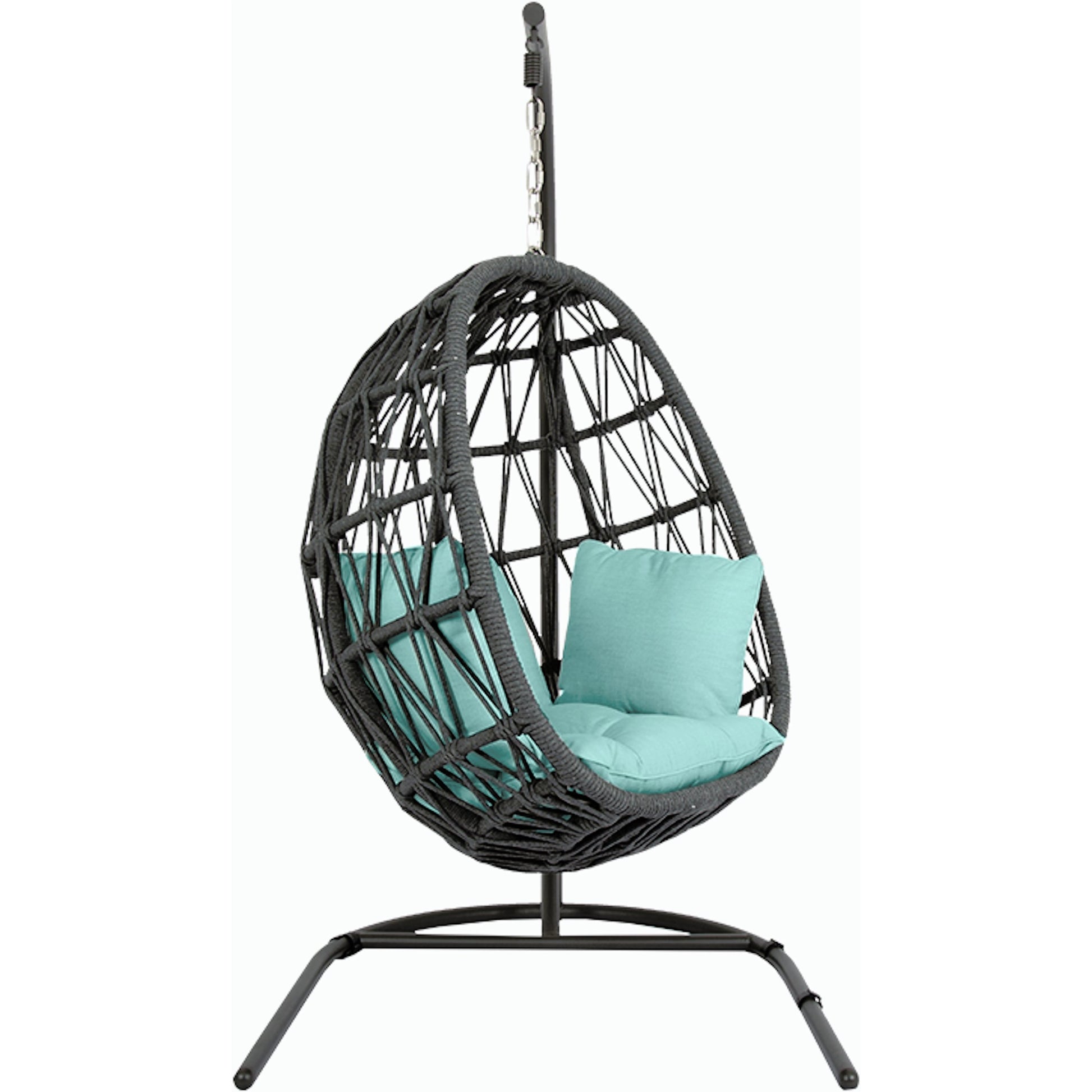 Milano Outdoor Hanging Chair by Sunset West in slate. Made from olefin rope in a coastal style.