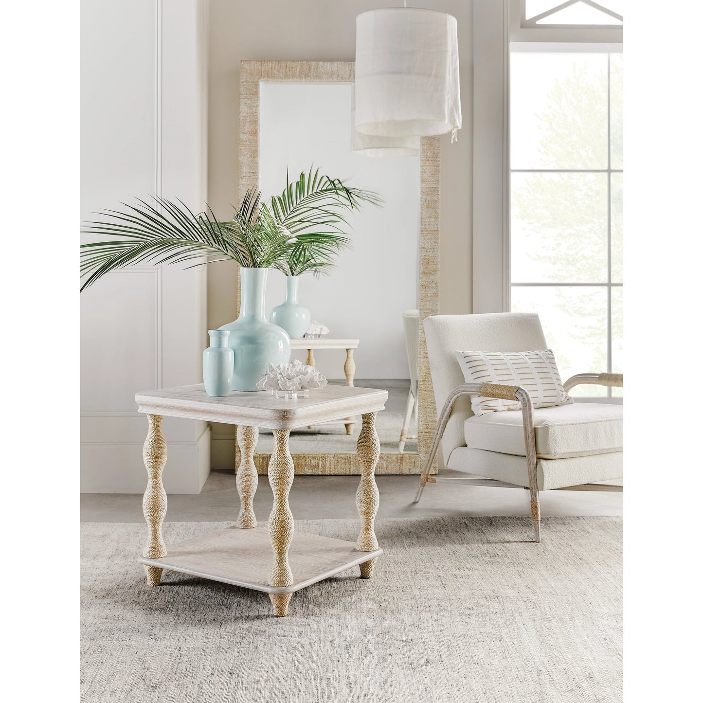 004 SI-1900841 | Lifestyle | Serenity Bahari Lamp Table by Hooker Furniture in surf. Made from oak veneers, rope in a cottage & farmhouse style.
