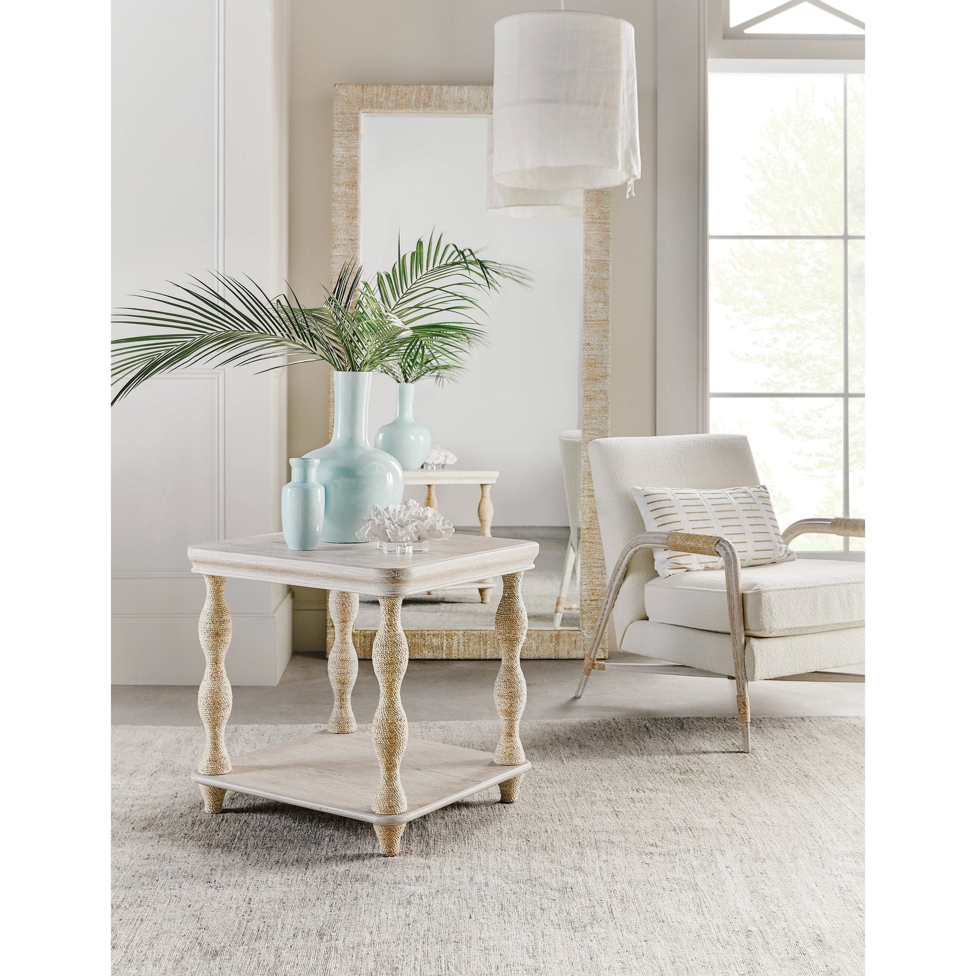 Serenity Bahari Lamp Table by Hooker Furniture in surf. Made from oak veneers, rope in a cottage & farmhouse style.