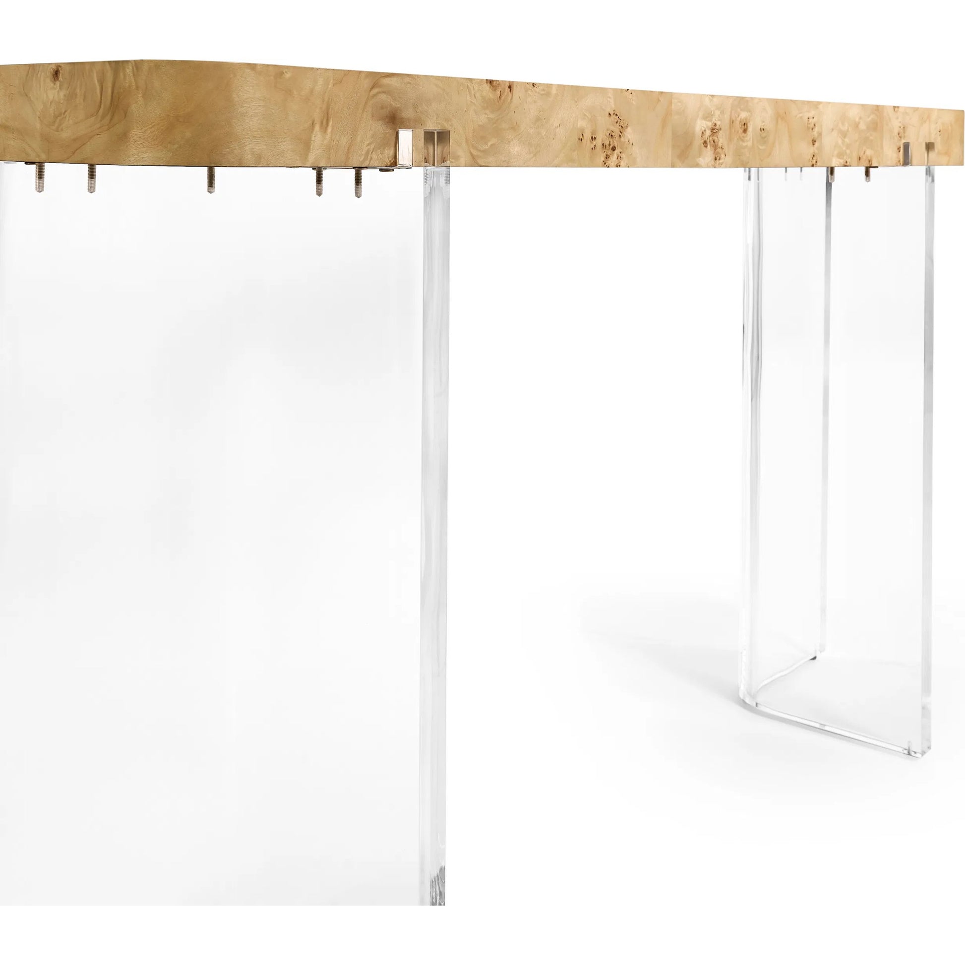 Veil Console Table by Jonathan Charles in natural mappa burl. Made from mappa burl in a modern style.