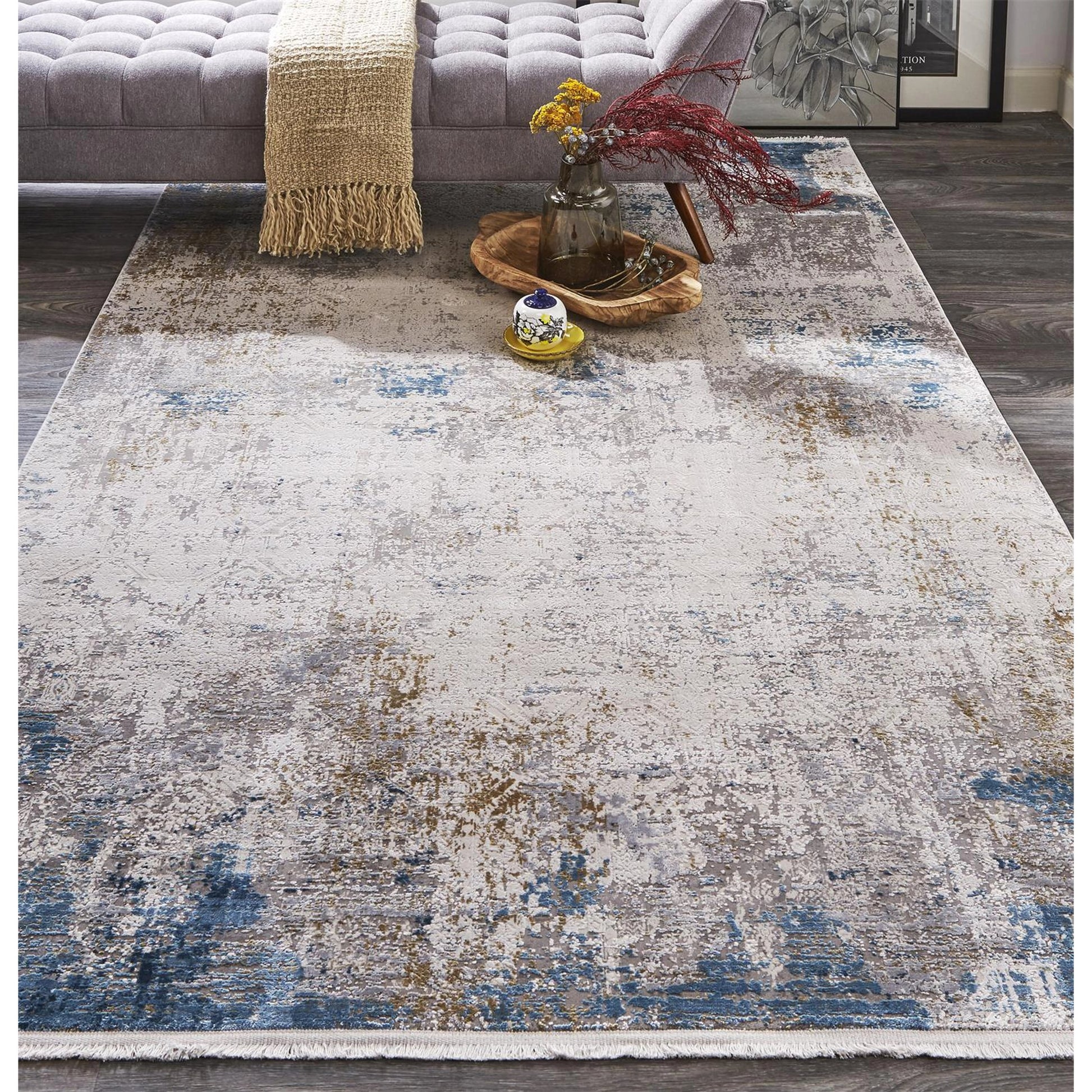 Cadiz Rug - 3889F by Feizy in ivory, blue, gold. Made from viscose, acrylic in a unique style.