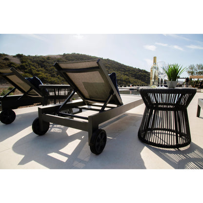Redondo Outdoor Adjustable Sling Chaise by Sunset West in slate. Made from aluminum in a modern style.