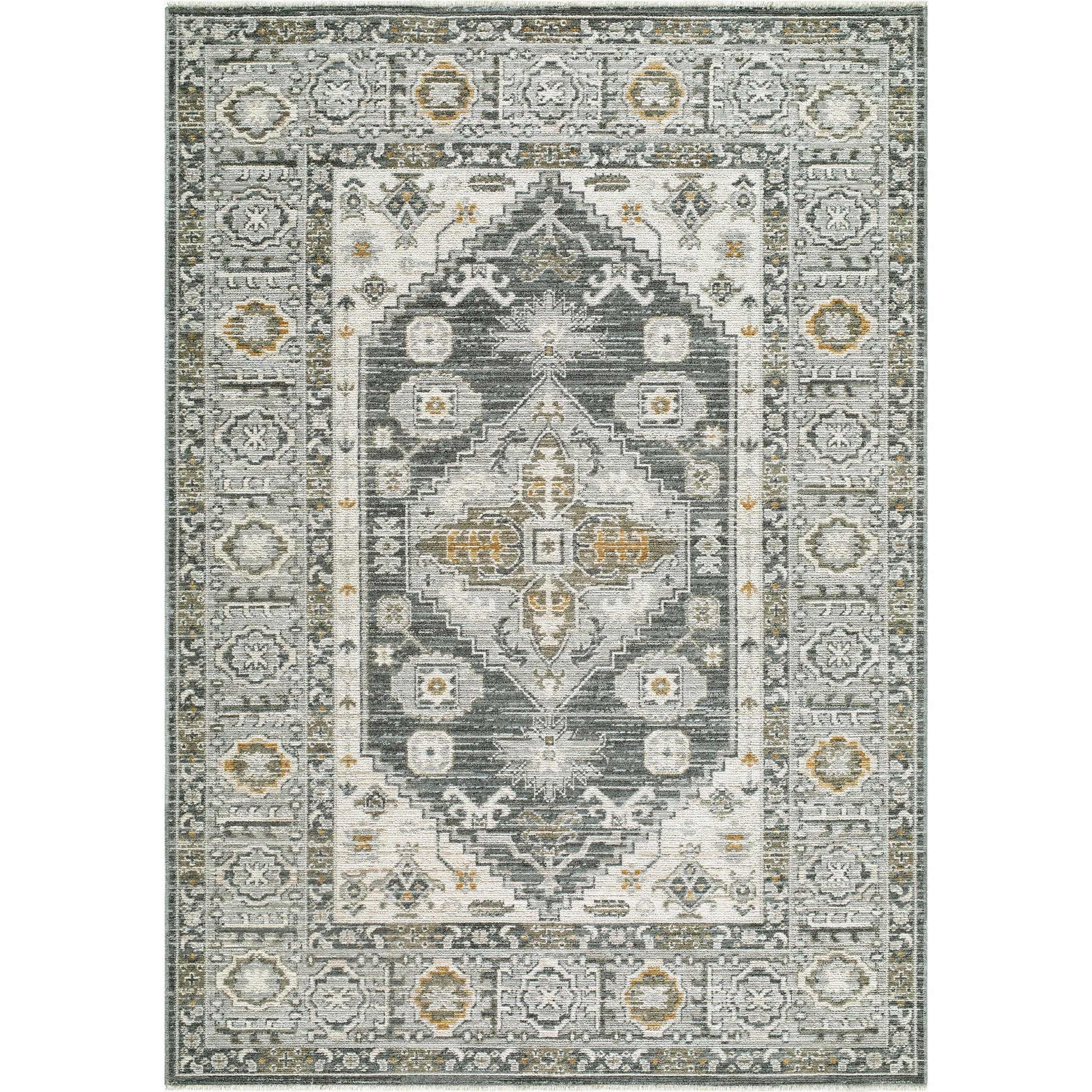 Jane JAA-2300 Rug by Livabliss in charcoal, light gray, off, white, olive, mustard. Made from polyester in a unique style.