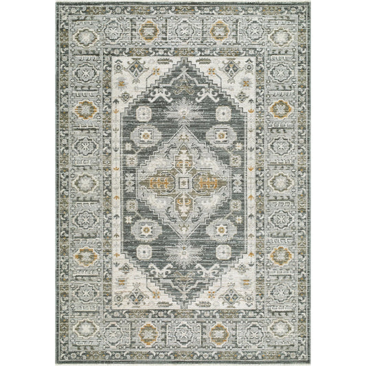Jane JAA-2300 Rug by Livabliss in charcoal, light gray, off, white, olive, mustard. Made from polyester in a unique style.