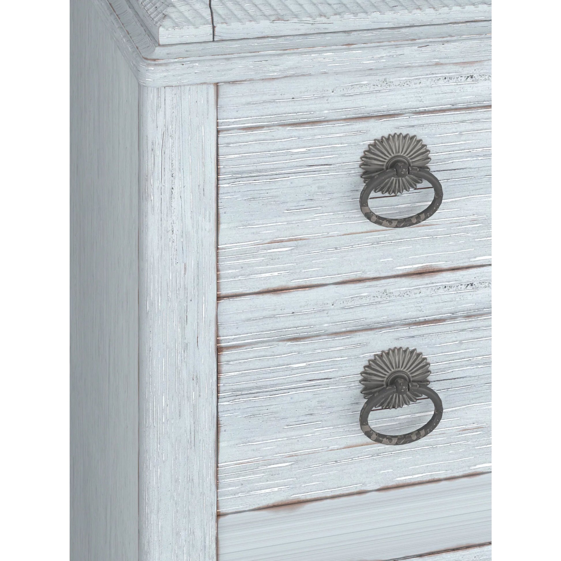 Summer Creek 8 Drawer Chest by A.R.T. Furniture in shutter blue. Made from flakey cathedral oak veneer, parawood solids in a cottage & farmhouse style.