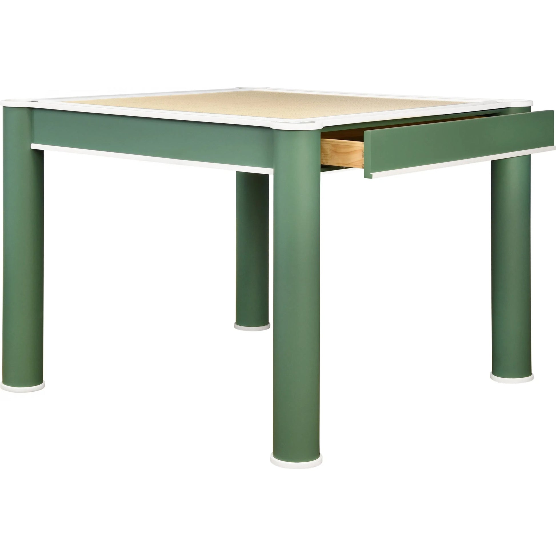 Jackie Square Two Drawer Round Leg Game Table by Worlds Away in green. Made from solid wood, mdf, rattan in a eclectic & global style.