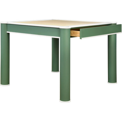 Jackie Square Two Drawer Round Leg Game Table by Worlds Away in green. Made from solid wood, mdf, rattan in a eclectic & global style.