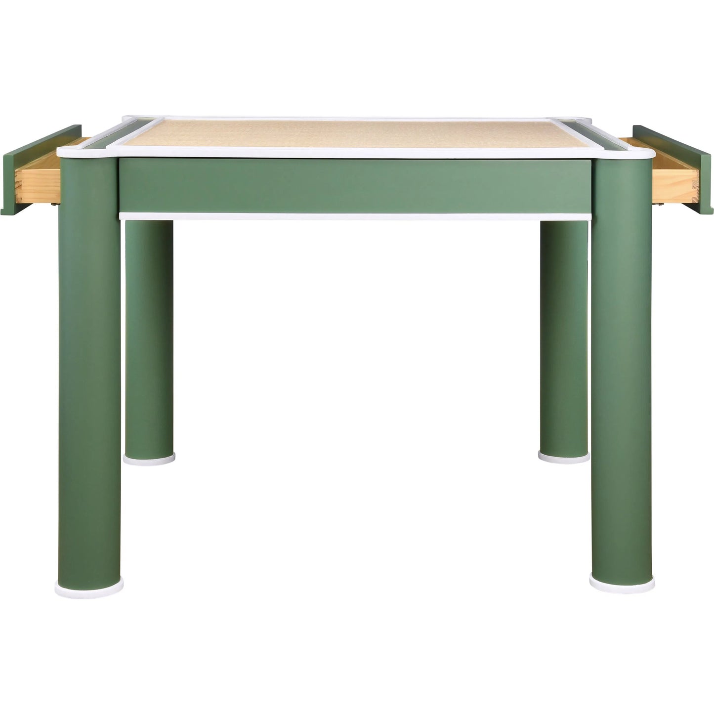 003 SI-2461296 | Additional Silo | Jackie Square Two Drawer Round Leg Game Table by Worlds Away in green. Made from solid wood, mdf, rattan in a eclectic & global style.