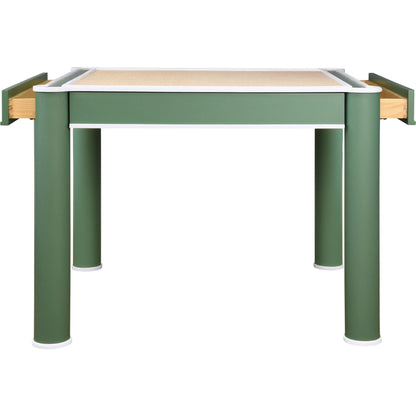 Jackie Square Two Drawer Round Leg Game Table by Worlds Away in green. Made from solid wood, mdf, rattan in a eclectic & global style.