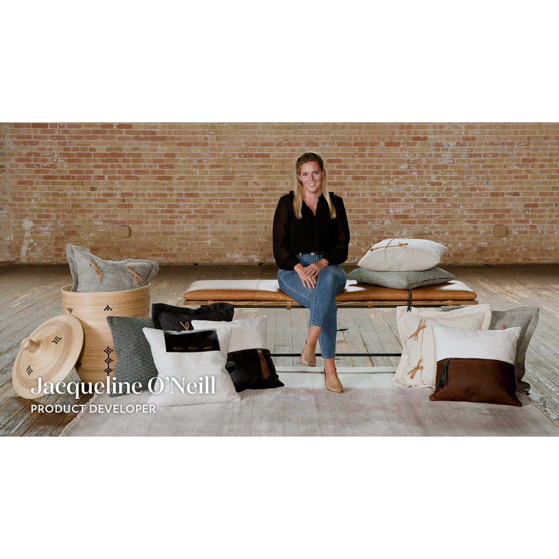 Leather and Linen Pillow by Four Hands in thames cream, sonoma butterscotch and butterscotch. Made from top grain leather, 66% polyester, 19% acrylic, 15% flax, linen in a eclectic & global style.