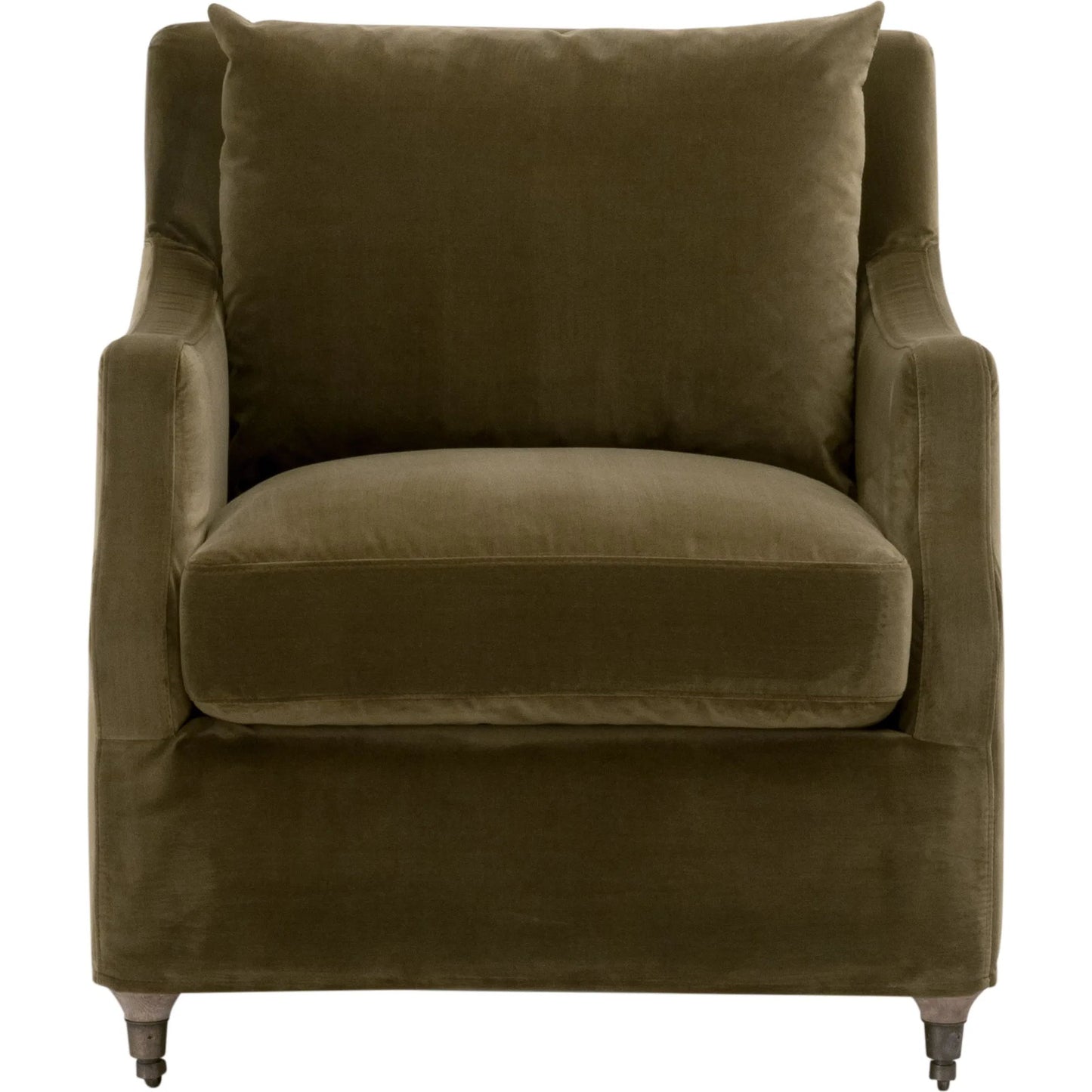 001 SI-2374646 | Primary Silo | Jade Slipcover Club Chair by Essentials For Living in olive velvet, natural gray oak. Made from unique in a traditional style.