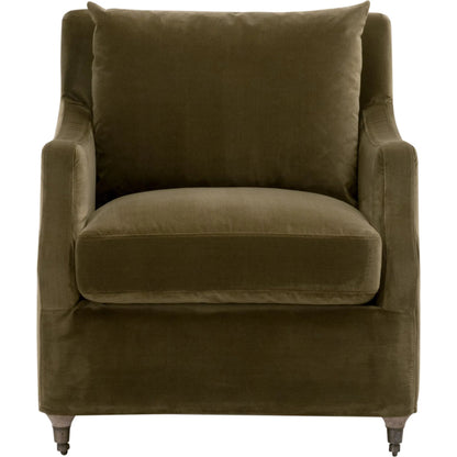 Jade Slipcover Club Chair by Essentials For Living in olive velvet, natural gray oak. Made from unique in a traditional style.