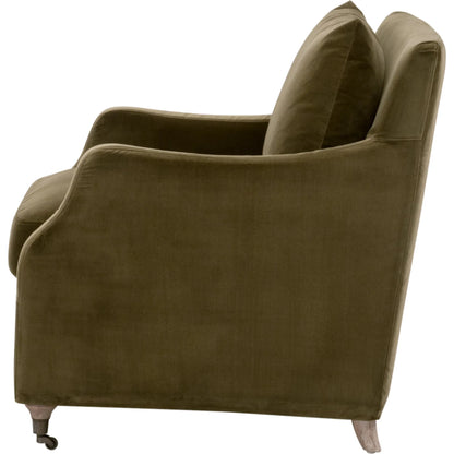 Jade Slipcover Club Chair by Essentials For Living in olive velvet, natural gray oak. Made from unique in a traditional style.