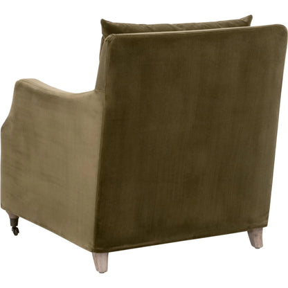 Jade Slipcover Club Chair by Essentials For Living in olive velvet, natural gray oak. Made from unique in a traditional style.