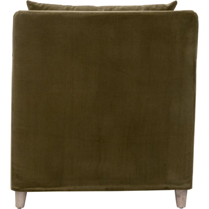 Jade Slipcover Club Chair by Essentials For Living in olive velvet, natural gray oak. Made from unique in a traditional style.