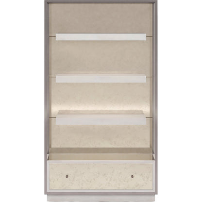 Mezzanine Etagere by A.R.T. Furniture in dove gray. Made from parawood, poplar solids, maple veneer, mirror, steel in a modern style.