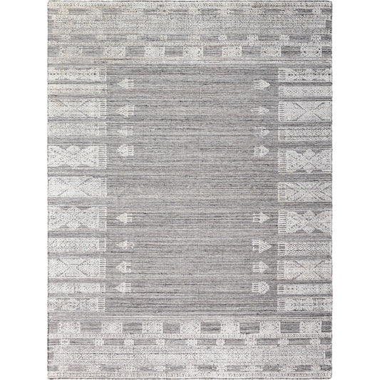 Jackie Rug - 494705 by Surya in slate gray, ash, ivory. Made from face: 70% viscose, 30% wool, warp: 100% cotton in a unique style.
