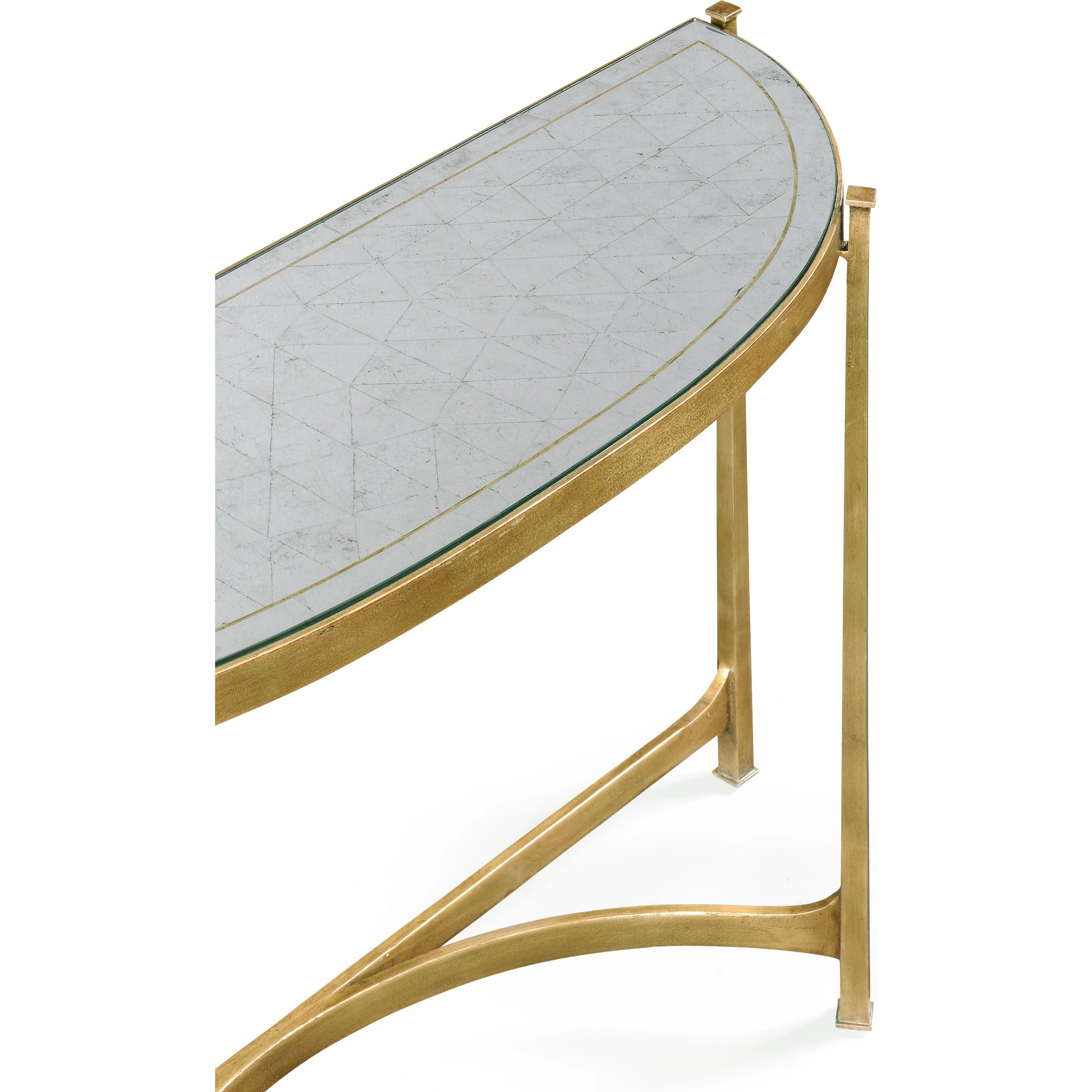 Luxe Large Half Moon Console Table by Jonathan Charles in gold and gilded iron. Made from iron in a transitional style.