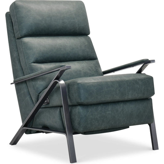 Elixir Power Recliner with Power Headrest by Hooker Furniture in dark gunmetal metal. Made from leather in a traditional style.