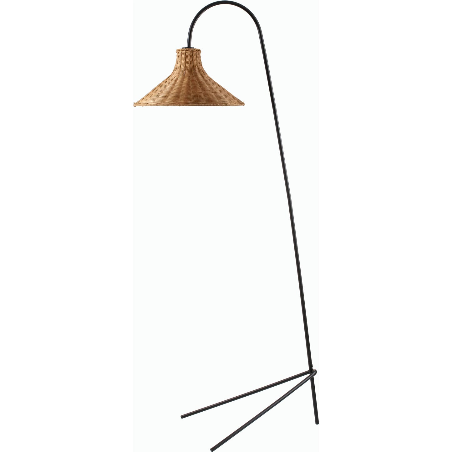 001 SI-2168579 | Primary Silo | Jarod Accent Floor Lamp - 535552 by Livabliss in body: black, shade: tan, cord: translucent and matte. Made from iron, rattan in a cottage & farmhouse style.