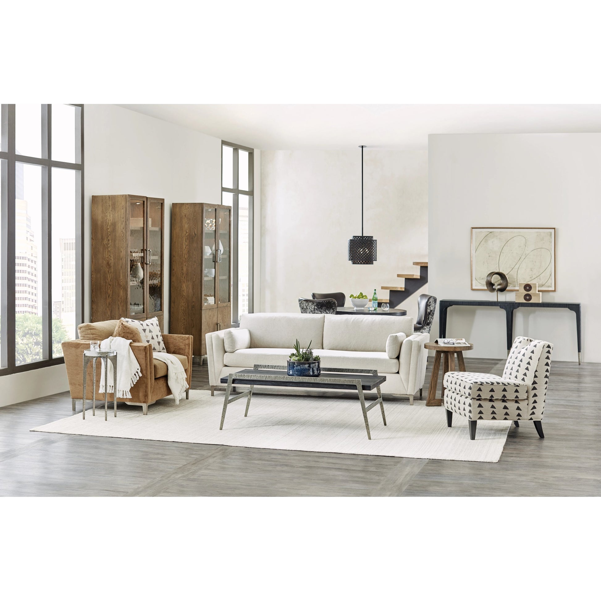 Chapman Side Table by Hooker Furniture in sorrel. Made from white oak veneers, metal in a modern style.